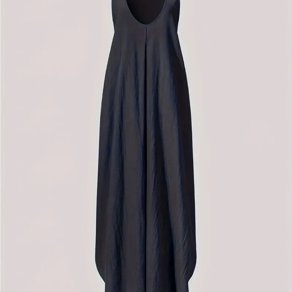 Women’s linen v neck navy sleeveless dress. Versatilite and classic - Picture 6 of 7